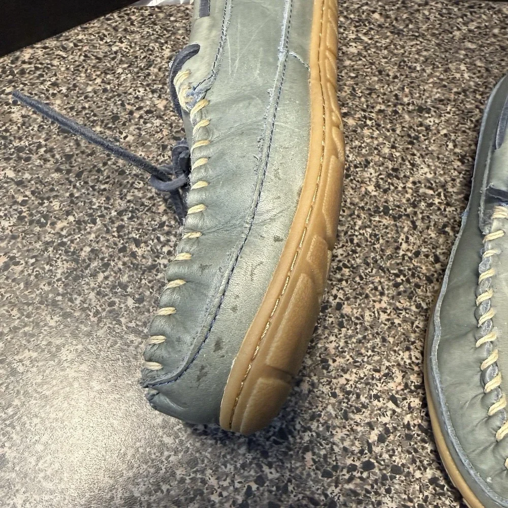 LL Bean Wicked Good Slippers Womens 8 Blue Gray Suede Moccasins Shearling Lined - Picture 4 of 15